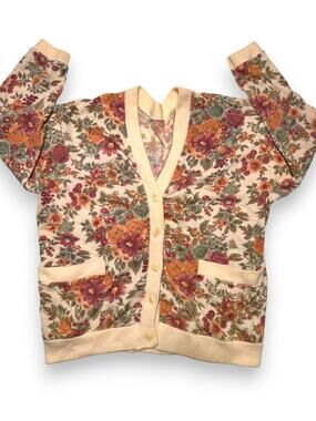 Vintage Italian Angora Wool Floral Cardigan Size Medium/Large